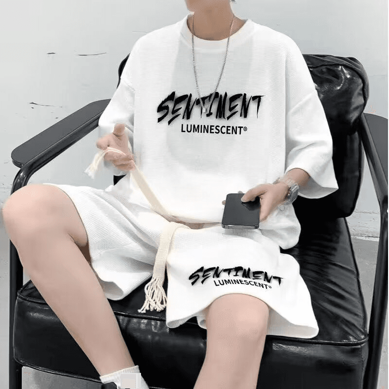 Men's Clothing Waffle Suit Youth Casual Sportswear With Handsome Shorts Short Sleeved Two Piece Suit