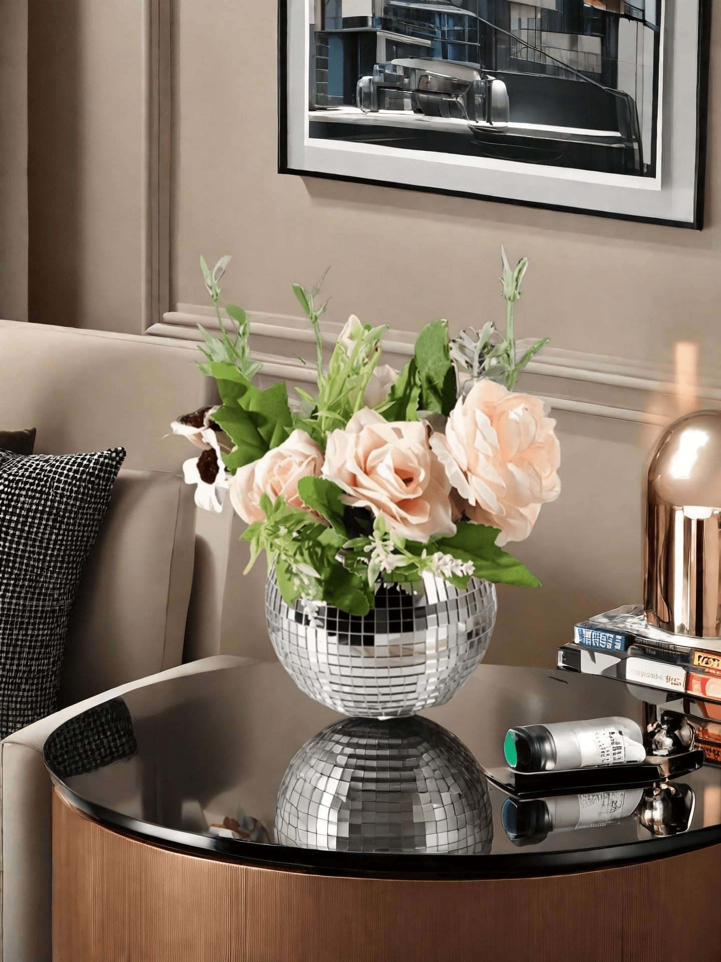 The Dance Floor Ball Mosaic Mirror Vase, An Exquisite Home Décor Piece For Balconies And Kitchens, Adds A Unique Addition To Stylish Spaces