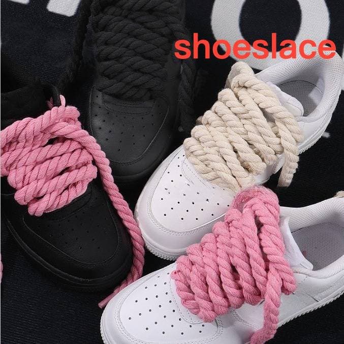 Shoelaces One Three Strand Rope Shoelaces Thick Round Black Warrior Black Beige 7mm Shoelace Rope