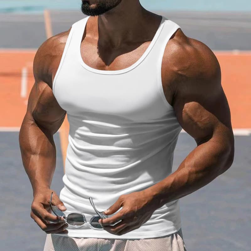 2023 Summer Fitness Sports Training Solid Color Racerback Tank Top Men's Style