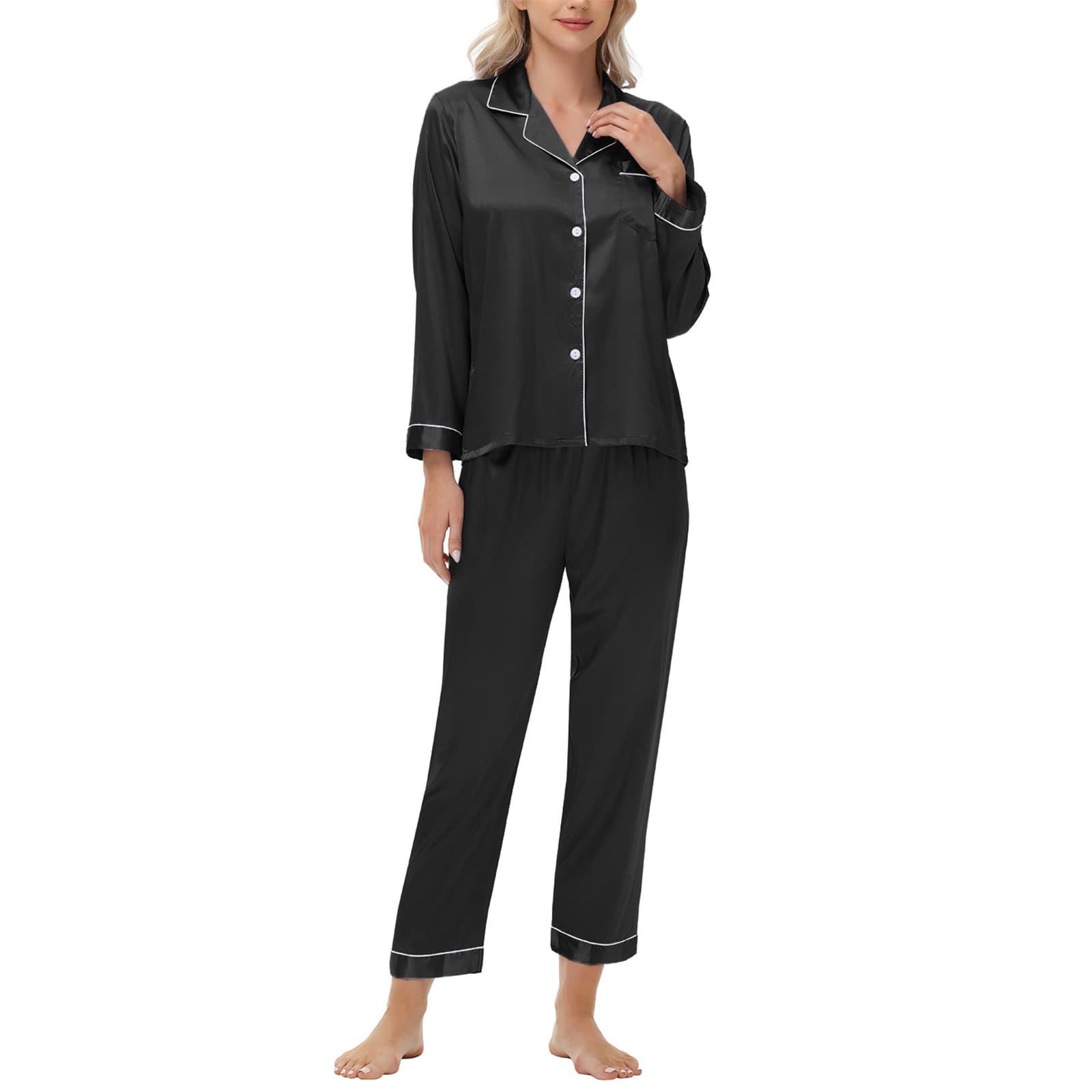 Underwear Sleepwears Silk Pajamas Women's Long Sleeve Satin Large Size Pajamas Home Clothes