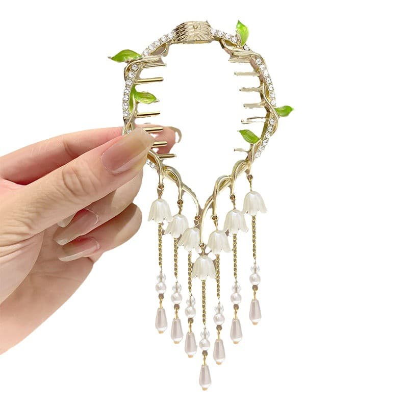 Antique Orchid Tassel Hairpin Ball Head Fixed Grab Clip Women's High Sense Hair Buckle Elegant Half Tie Hair Grab