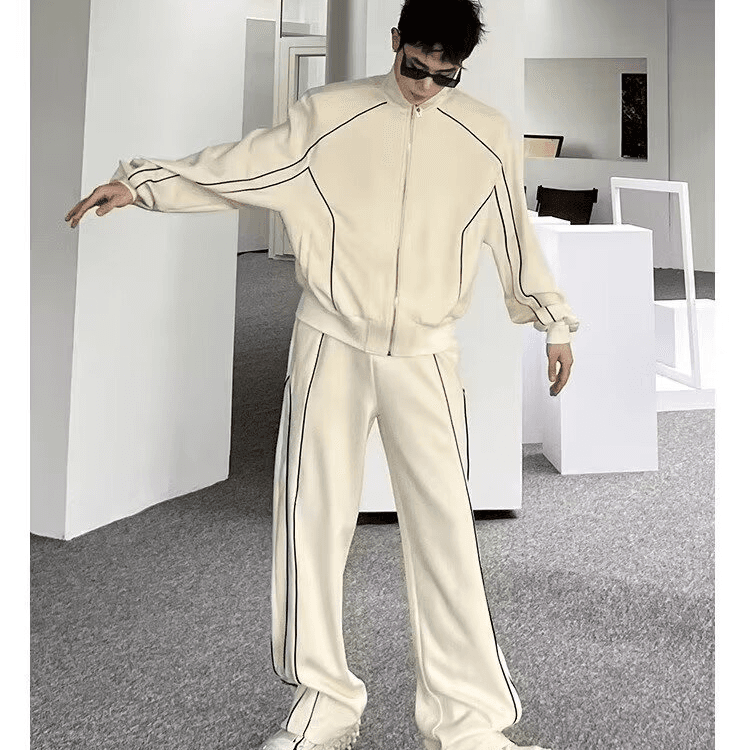 Men's Clothing New Two Piece Suit Handsome Lines High End Casual Sports Suit Men's Loose Ins Neutral Wide Leg Pants