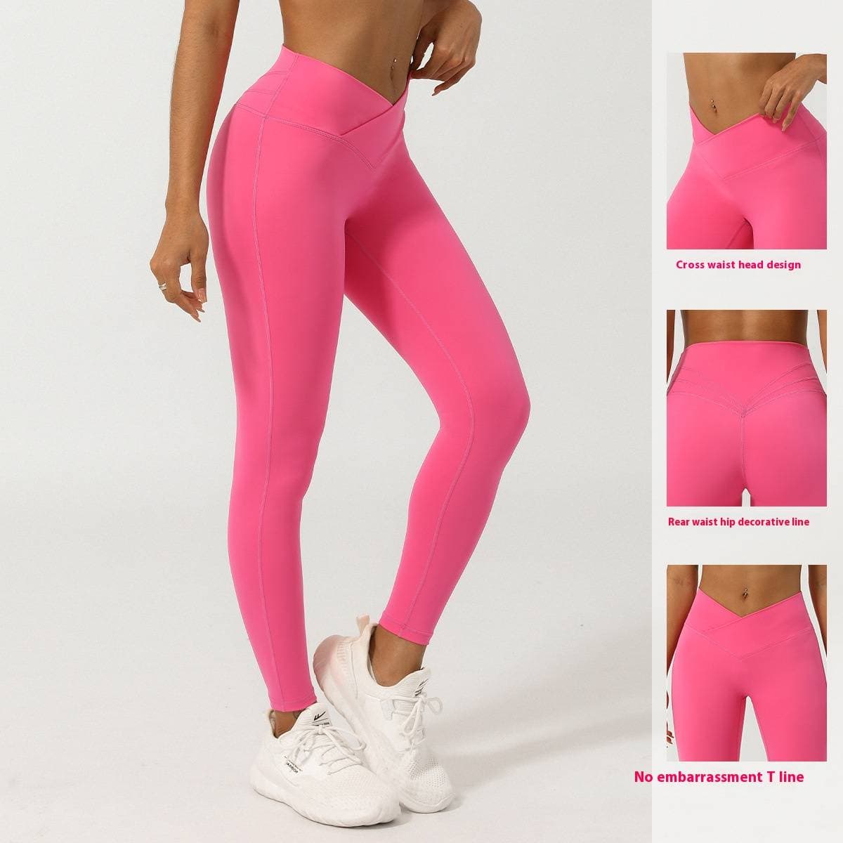 Women's Nude Cross V-shaped Nine Point Yoga Pants Without T-line Peach Hip Lifting Quick Drying Sports Pants