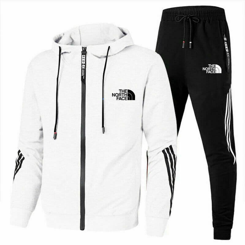 Printemps et automne Tide marque loisirs hommes vêtements de sport pull ensemble rayure impression à capuche fermeture éclair chemise deux pièces