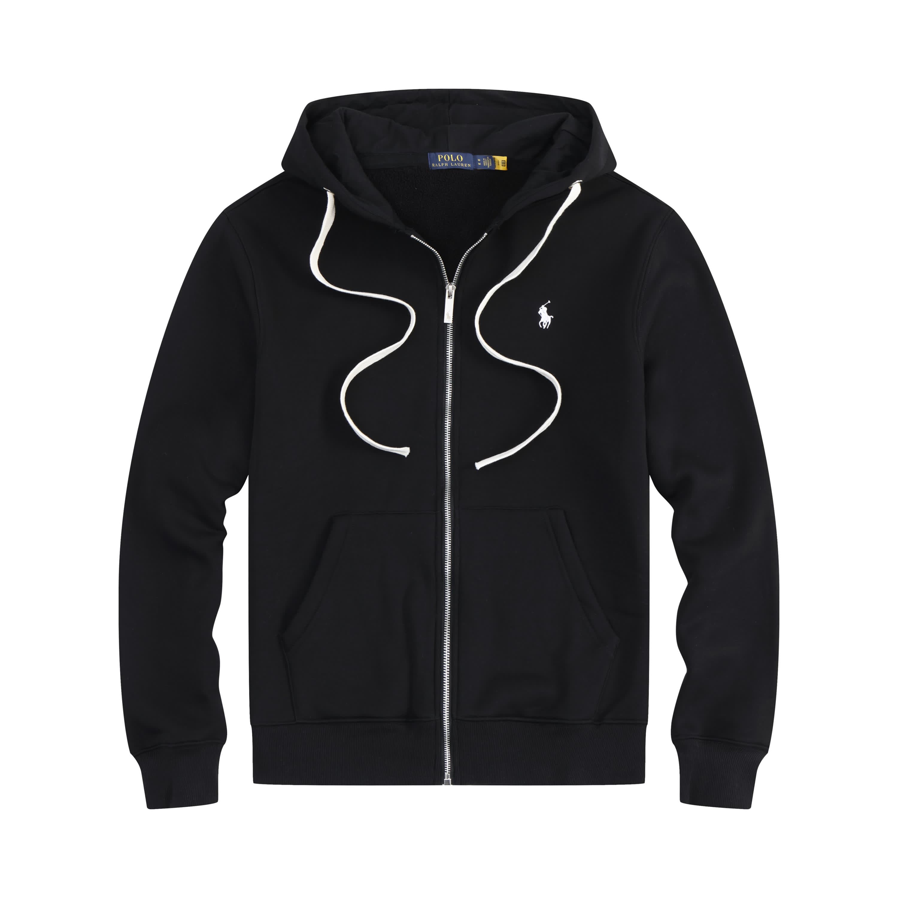 Sweat à capuche noir zippé avec logo brodé, résistant et intemporel, idéal pour un style de vie européen.