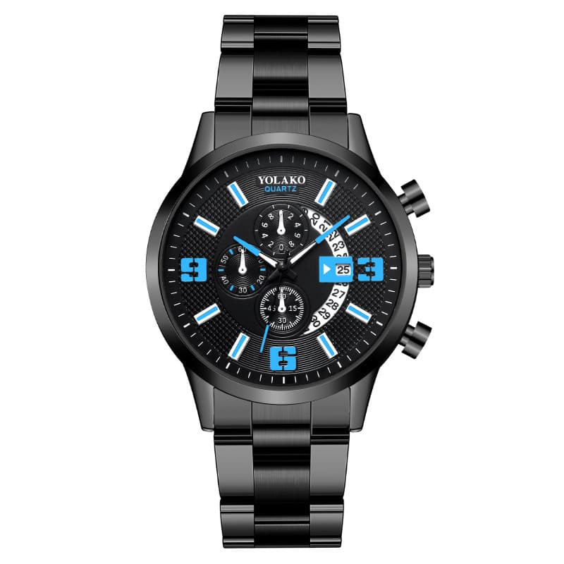 hot fashion three-eye calendar digital men's watch men's watch stainless steel watch steel belt
