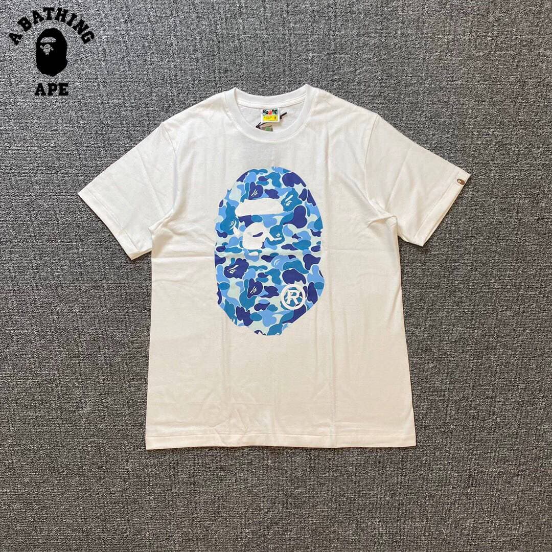 A BATHING APE BAPE-ABC Blue Camouflage Ape Man Logo Double-sided Printed Short Sleeved T-shirt Made Of Pure Cotton Fabric