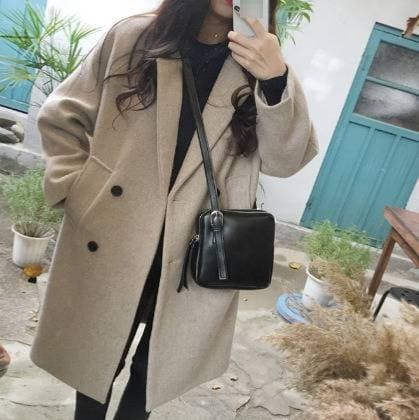 Women's Clothing Winter-Ready Wool Blend Coat – Slim Fit Double-Breasted Trench (Black/Beige/Red, S-2XL)