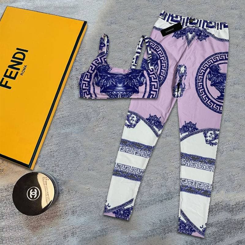 Soutien-gorge et legging de sport à imprimé baroque vibrant, tenue d'entraînement douce et extensible
