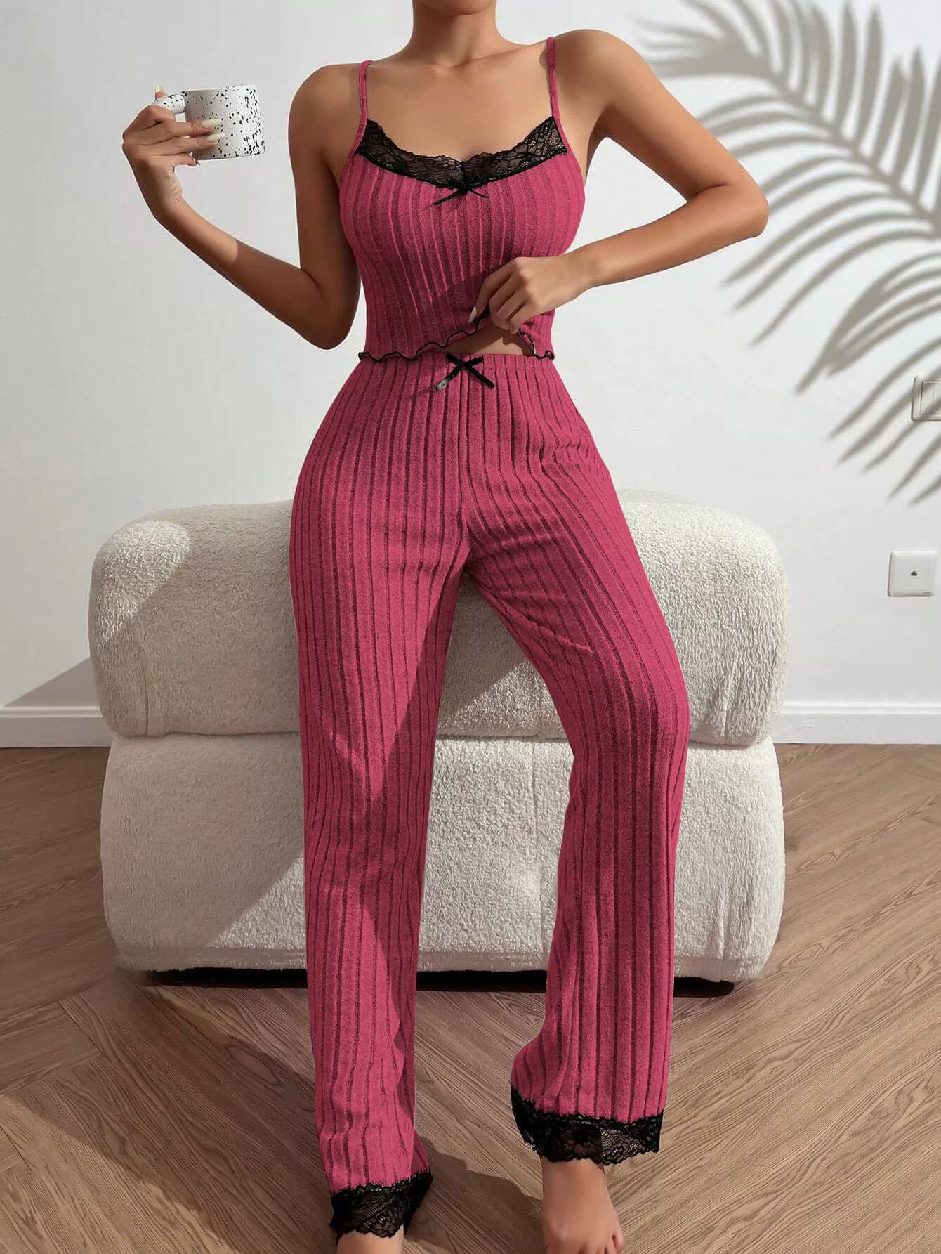 Ensemble pyjama printemps-été femme, débardeur, t-shirt et pantalon, 2 pièces, ample, tenue d'intérieur, pyjama de nuit