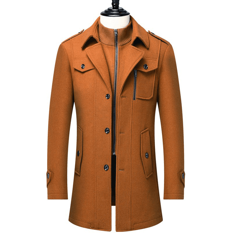 Men's Clothing Wool Blend Overcoat With Belt - Classic British Style Long Coat For Winter, Business & Casual Wear (Grey, Black, Navy, Camel, Brown)