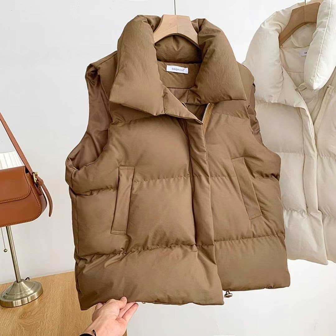 Women's Clothing Quilted Vest Jacket – Lightweight Puffer Sleeveless Coat With Stand Collar (White/Khaki/Black)