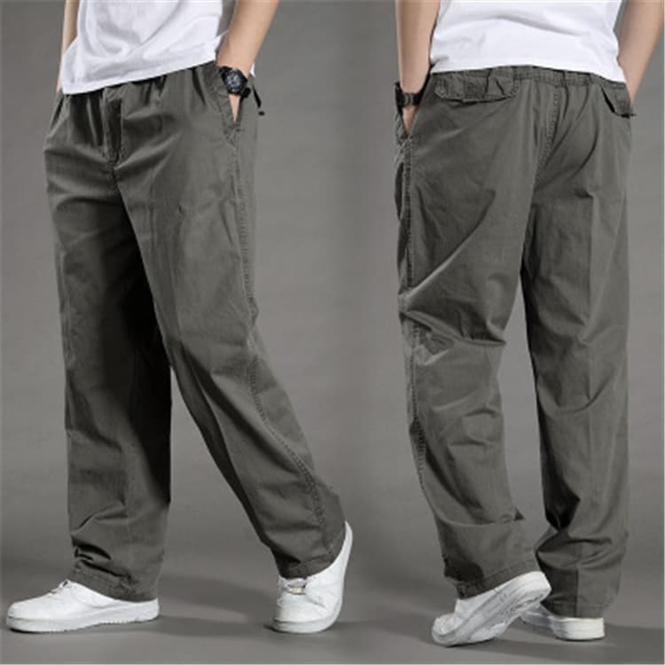 Summer New Style Men's Cotton Casual Cargo Thin Loose Large Elastic Waist Straight Pants