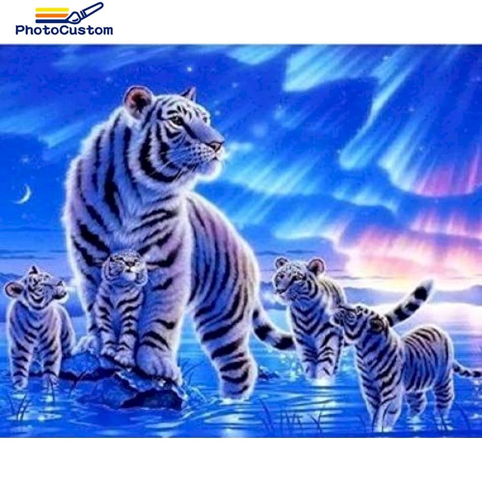 PhotoCustom 5d Diy Diamond Paintin White Tiger Animal Diamond Embroidery For Kid Original Gifts Wall Decor