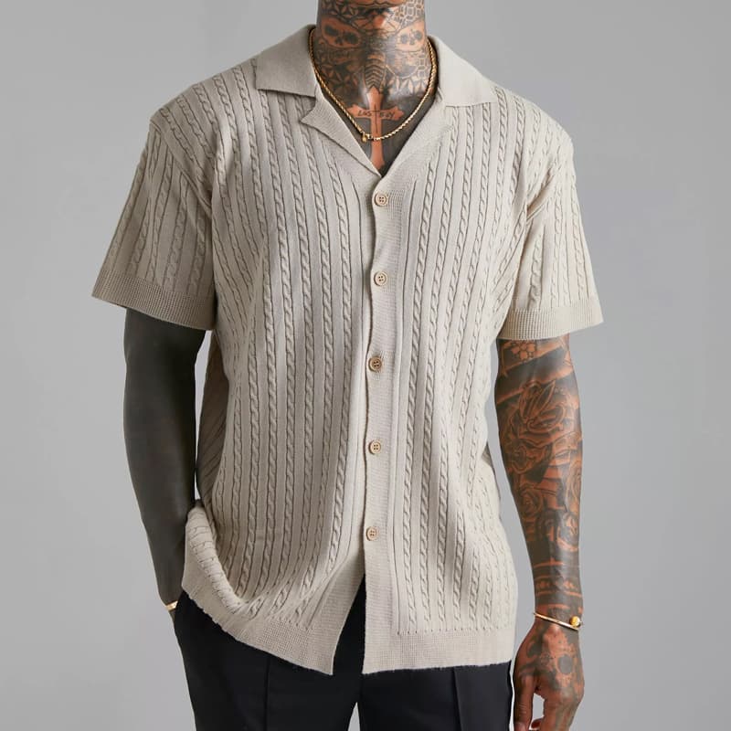 Man's clothing Men's knit button short sleeve shirt Summer men's breathable short sleeve shirt