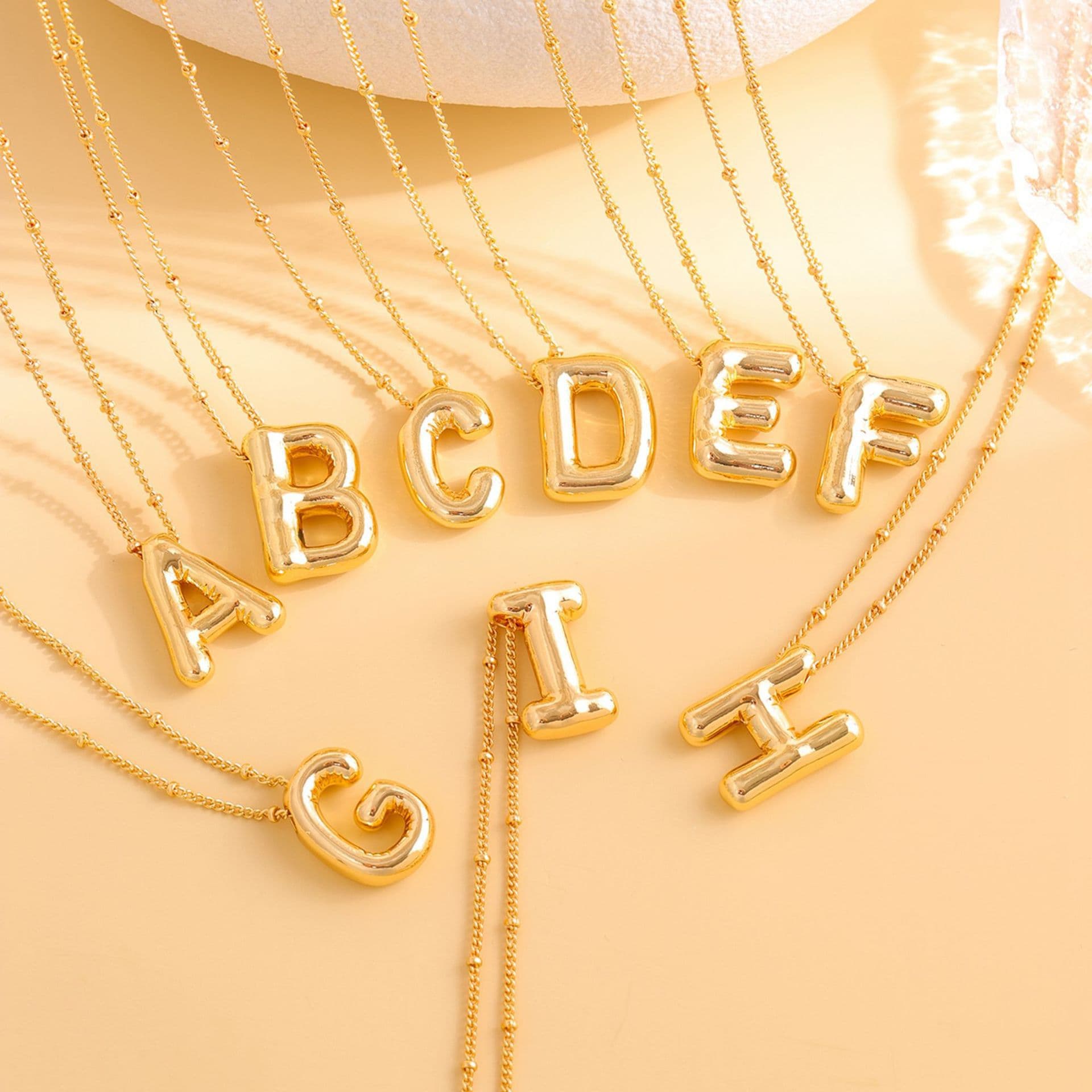 Glossy letter necklace copper crossing gold bubble letter pendant 26 letter clavicle chain