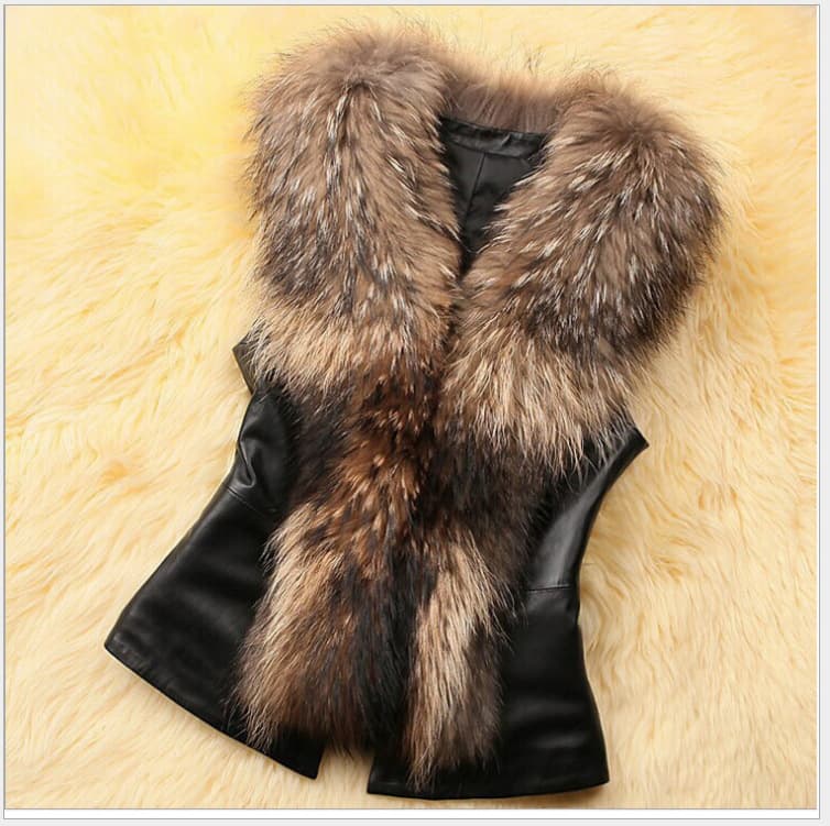 Women's Faux Fur Vest With Detachable Collar, Quilted Winter Padded Sleeveless Jacket, Slim-Fit Faux Leather Waistcoat For Fall & Winter