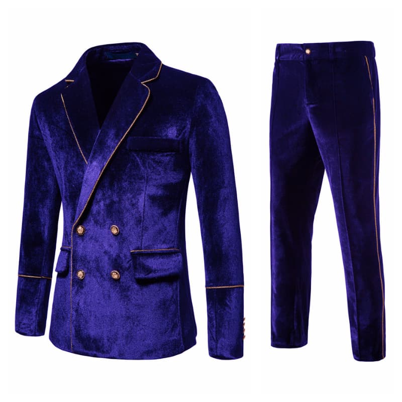 Men's velvet gold double breasted suit dress