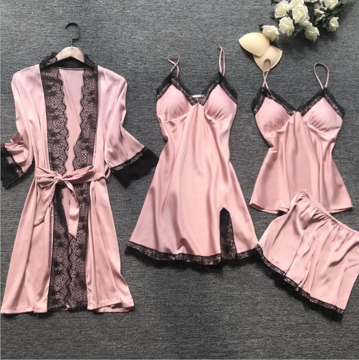 Women's Clothing Women's Home Nightgown Four-piece Sexy Nightgown With Breast Pads