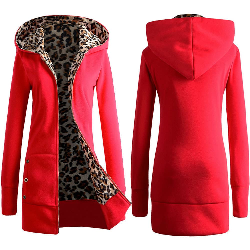 ​​Fleece-Lined Leopard Print Hoodie – Oversized Winter Pullover With Scarf Collar, Thickened Cotton-Like Fabric In 6 Vibrant Colors (S-3XL)​​