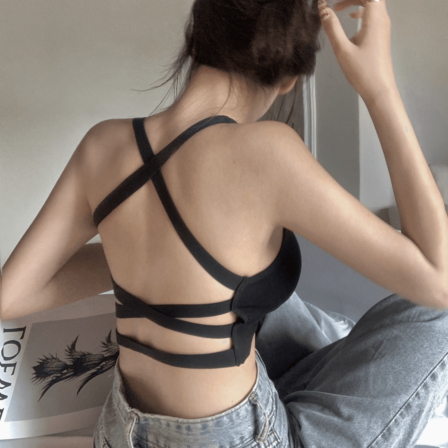 Women's Hot girl nightclub sexy beautiful back cross small camisole vest with chest pad gathered bottom summer outdoor wear tube top knitted