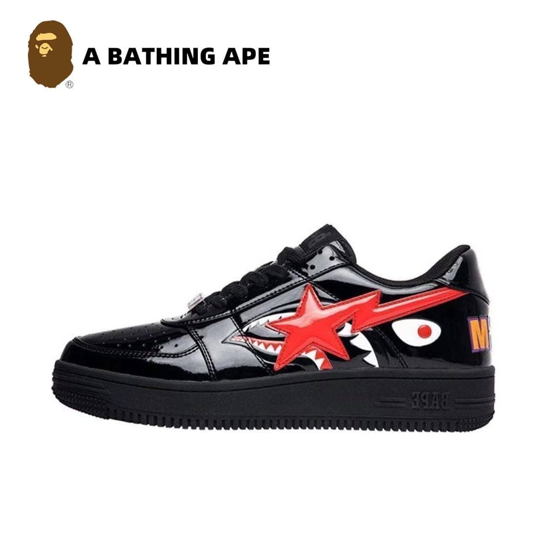 A BATHING-APE Classic Lacquer Leather Double Splicing Trendy Fashion Board Shoes Air Force No.1 Board Shoes Men's And Women's Same Style