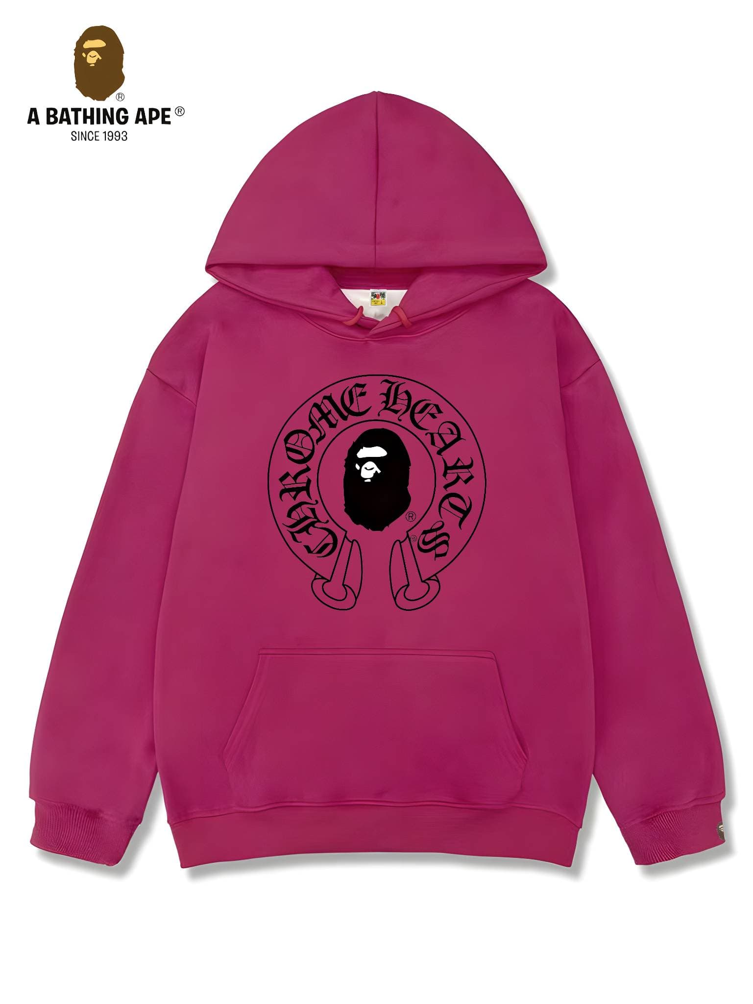 Sweat à capuche unisexe avec motif tête de singe imprimé et logo créatif, style décontracté et tendance, de marque BAPE et Chrome Hearts