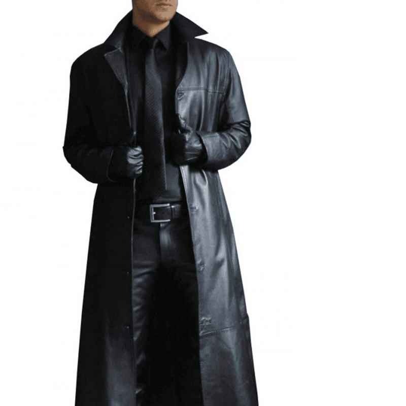 Men's clothing fashion temperament solid color slim pu leather plus long leather coat coat