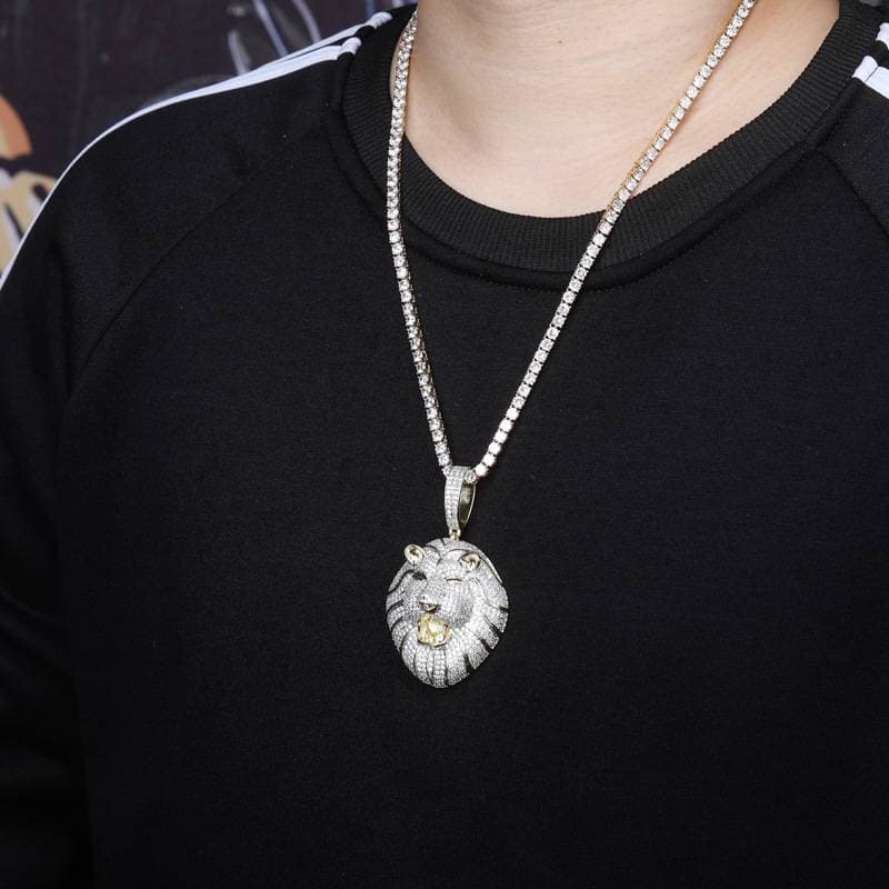 INS New Lion Head Full Zircon Hip Hop Trendy Two Color Pendant Men's Jewelry Series Necklace Accessories