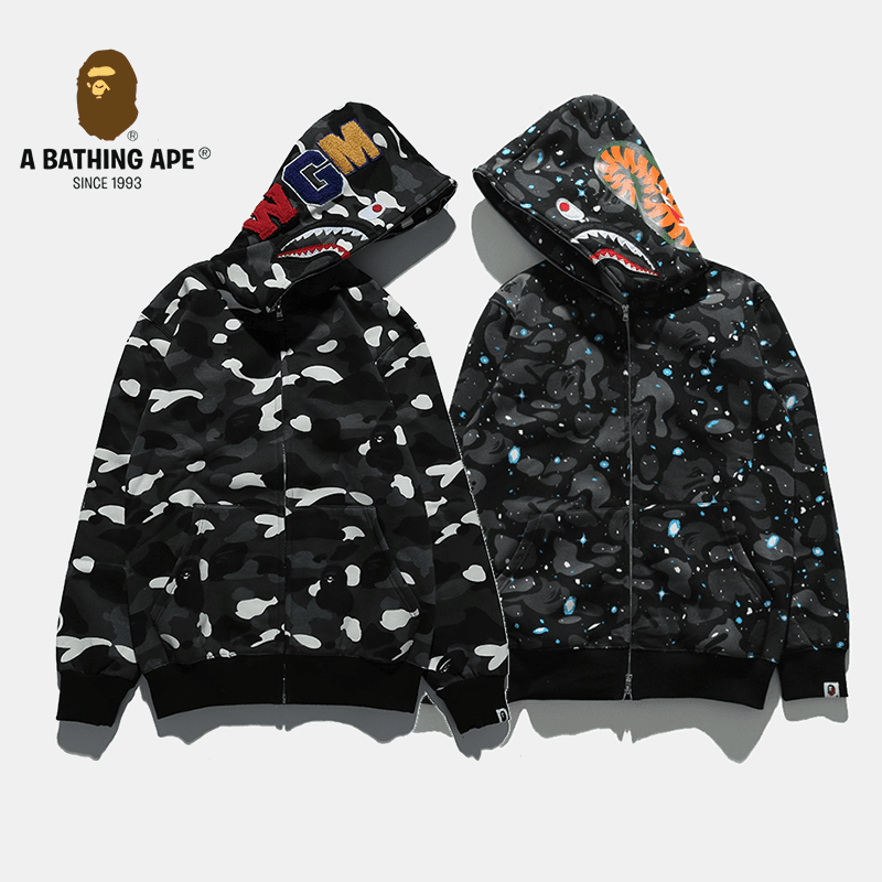 A BATHING APE ABC CAMO High Quality Pure Cotton Version Luminous Series Hoodie SHARK FULL ZIP HOODIE MENS AND WOMEN Starry Sky&Spots