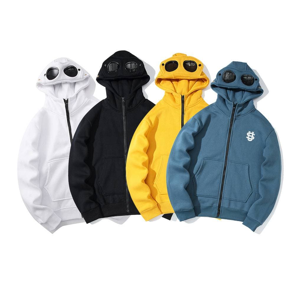 Men's Clothing New American Street Style, Loose Fit, Versatile, Trendy, US Letter Print Glasses, Hat, Zip-up Hoodie