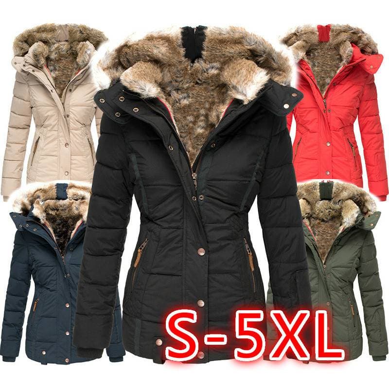 ​​Fashionable Winter Hooded Zip-up Coat With Faux Fur Trim - Slim Fit Long Sleeve Casual Jacket For Women (Pink, Red, Black, Navy, Army Green, Beige)​