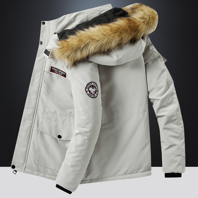 Doudoune d'hiver à capuche pour femme, doudoune courte avec bordure en fourrure, vêtement d'extérieur chaud et épais pour temps froid (noir, beige)