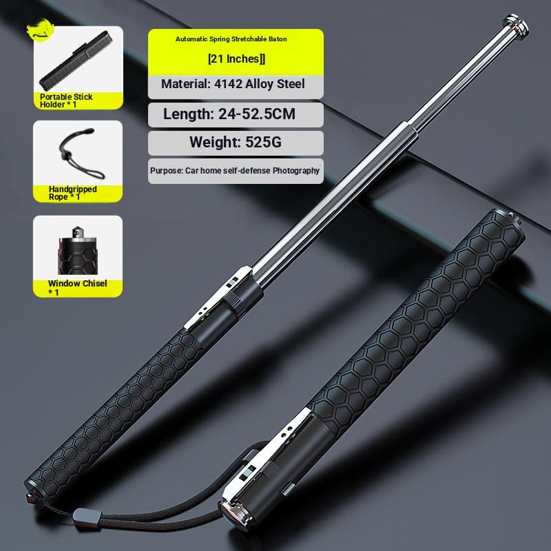 Automatic Retractable Baton, 4142 Alloy Steel Expandable Bat With Window Breaker, Silicone Non-Slip Grip, Safety Lock For Self-Defense & Emergency