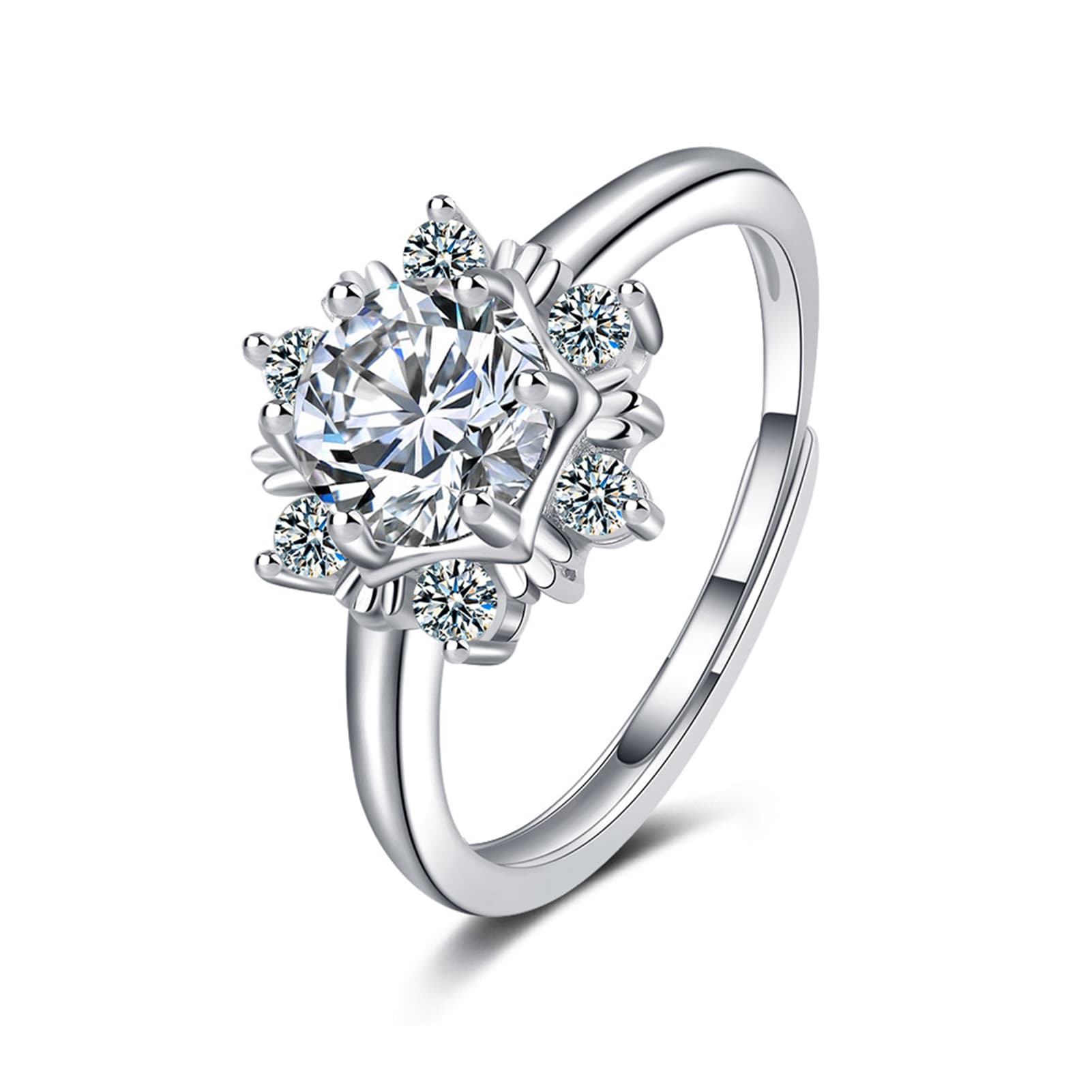 Yamaler Ring Shiny Rhinestone Inlay Snowflake Open Ring Elegant Decoration Copper Jewelry Women Finger Ring Banquet Accessories Jewelry Gift