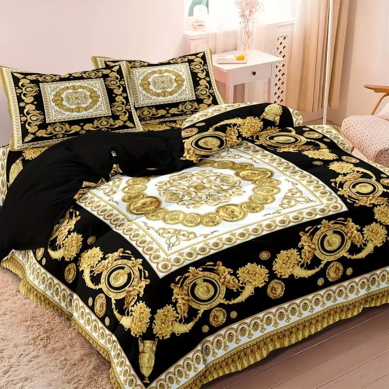 Black And Gold Luxury Printed Duvet Cover Quilt Cover In Soft Polyester Great For Bedroom And Guest Room Bedding
