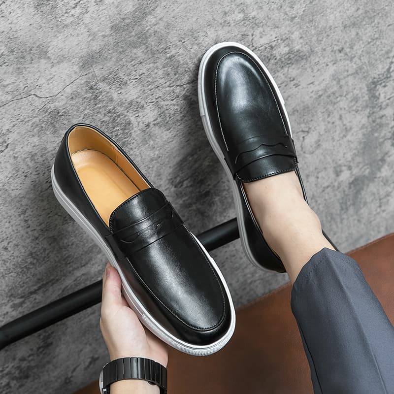 Low Top Loafers Round Head Casual Sports Leather Shoes For Men