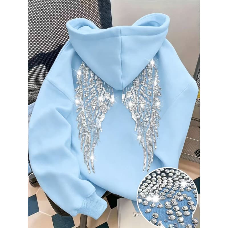 Sweat à capuche à manches longues avec ailes en strass pour hommes et femmes