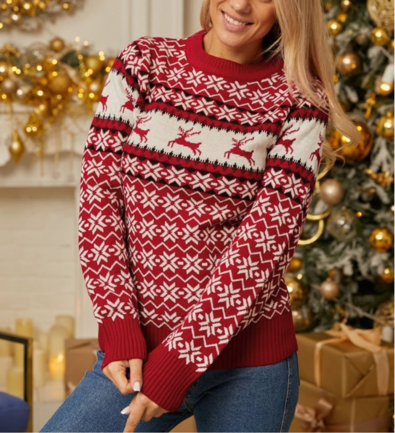 Women's Clothing Christmas New Women's Loose Elk Jacquard Long-sleeved Sweater