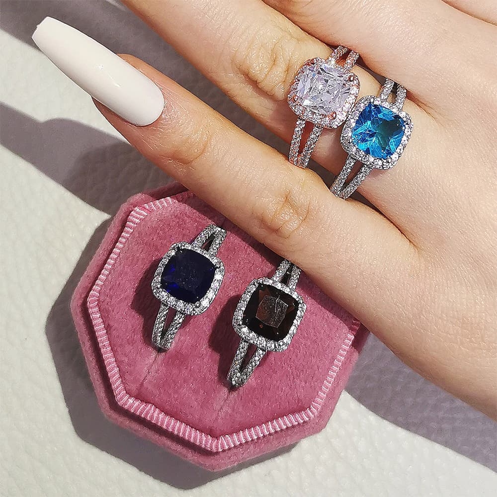 Jewelry Square Luxury Fashion Multi color Diamond Zircon Women's Y2K Ring r1507
