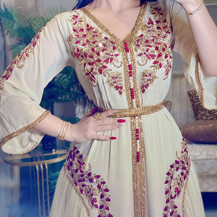 Women's Clothing Spring And Summer New Middle Eastern Women's Sexy Chiffon Embroidered Belt Dress