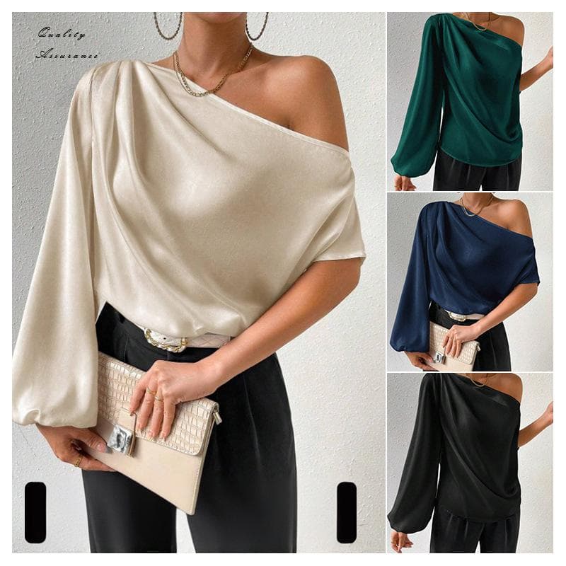Women's Clothing Shoulder Long Sleeve T-Shirt Sexy Shoulder Loose Shoulder Temperament Women's Slant Collar Top