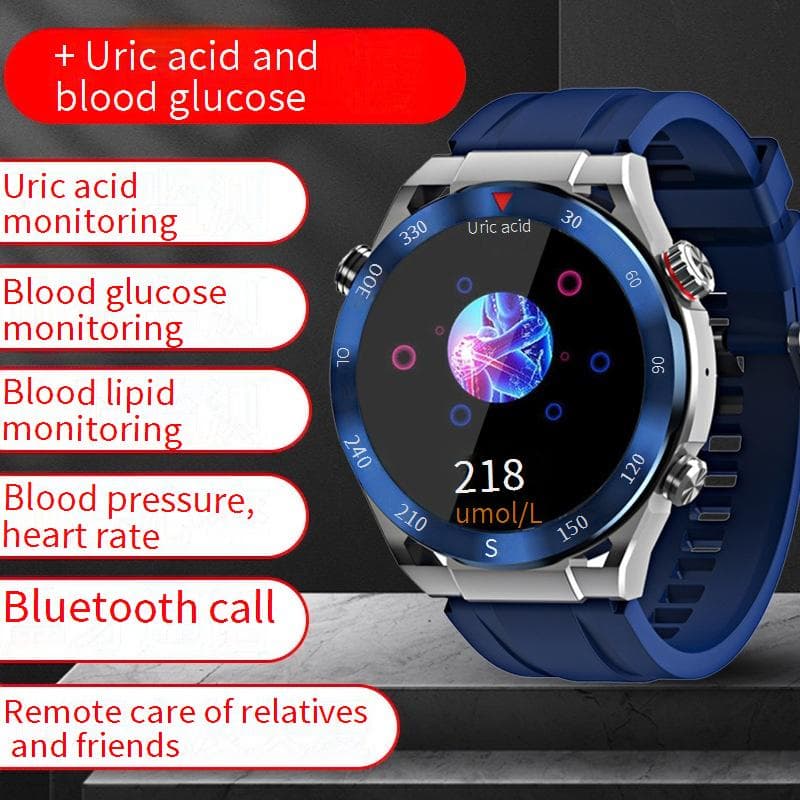 New Non Invasive Blood Sugar Uric Acid Smart Sleep Blood Pressure Heart Rate Blood Oxygen ECG Smart Watch