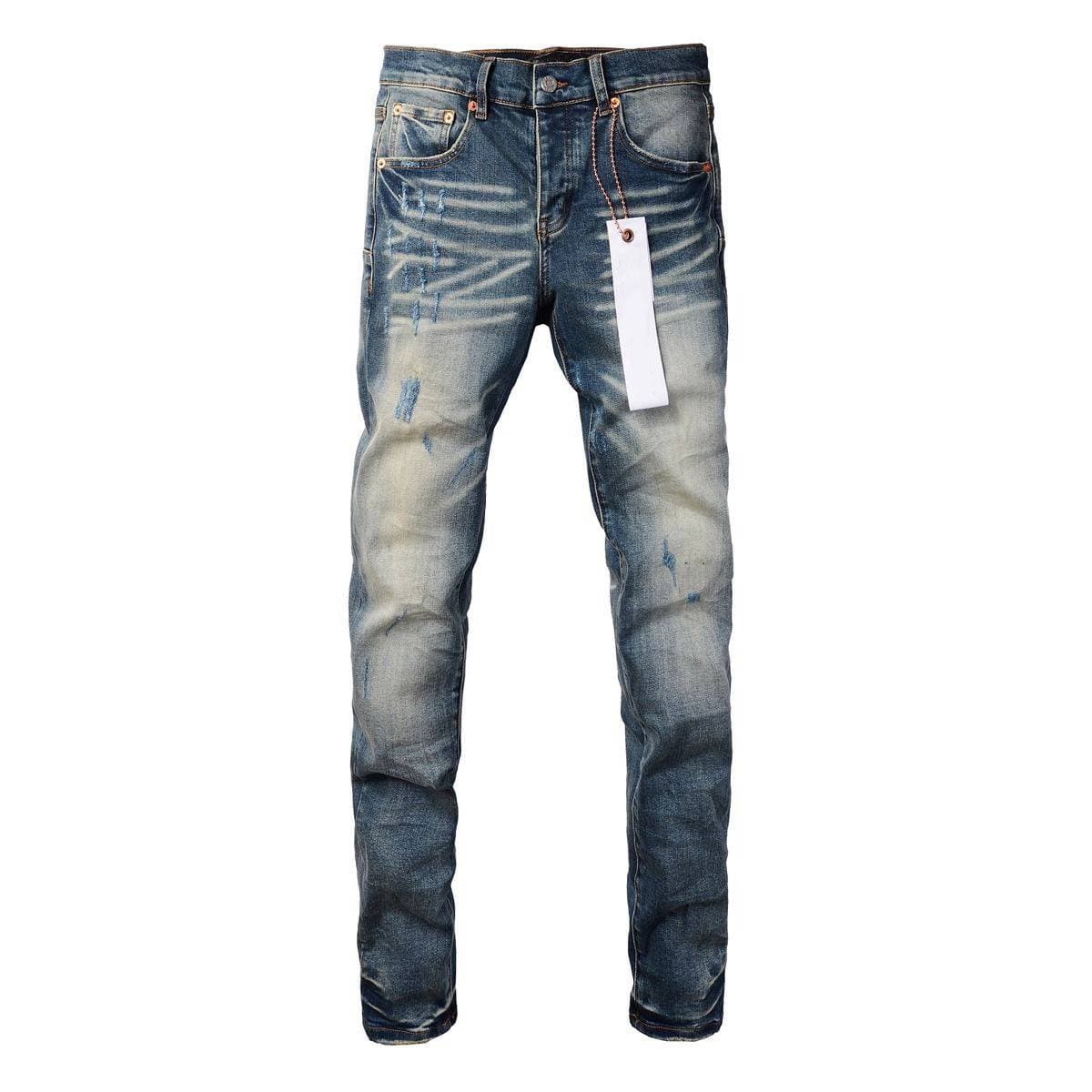 Jean violet déchiré style streetwear rétro en soie, de haute qualité et respirant, coupe ajustée, style streetwear.