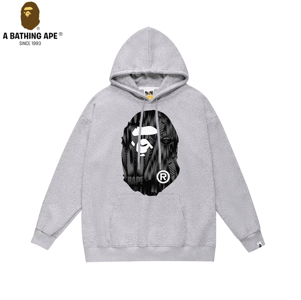 A Bathing APE BAPE-BAPE Metal Ape Head Pattern Letter Logo Printed Hoodie Unisex