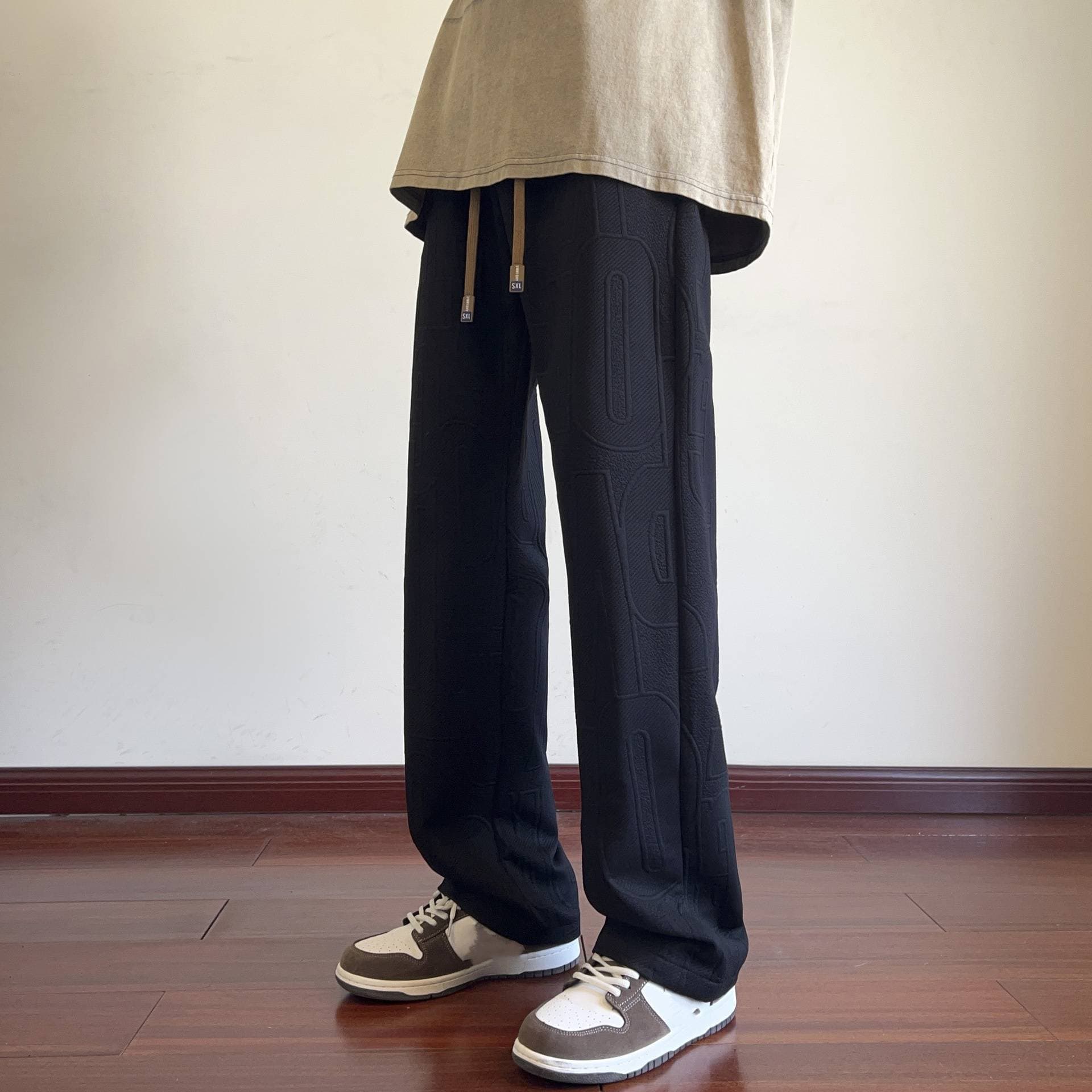 Men's Clothing Spring And Autumn New Letter Jacquard Loose Straight Sweatpants Men's Trendy Handsome Big Size Mopping Pants Students