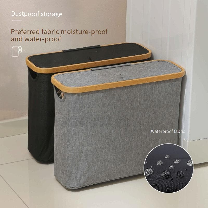 Home & Garden Bamboo, Wood And Fabric Bathroom Tissue Storage Frame, Large Opening Storage Box, Foldable Large Capacity Storage Basket