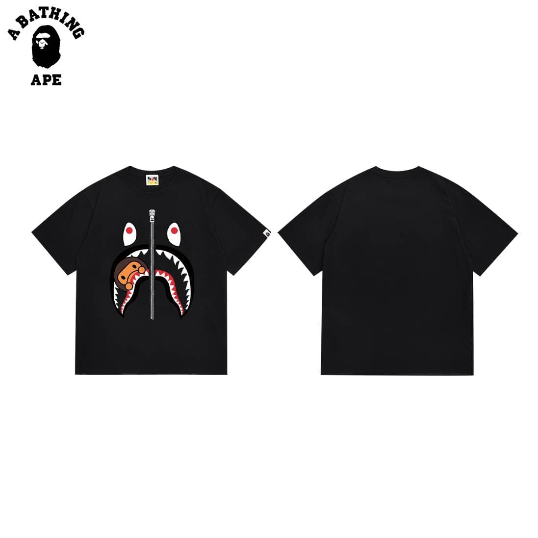 A BATHING APE BAPE-Ape Man Classic Letter Printed Cotton Short Sleeve Ape Man Shark Mouth