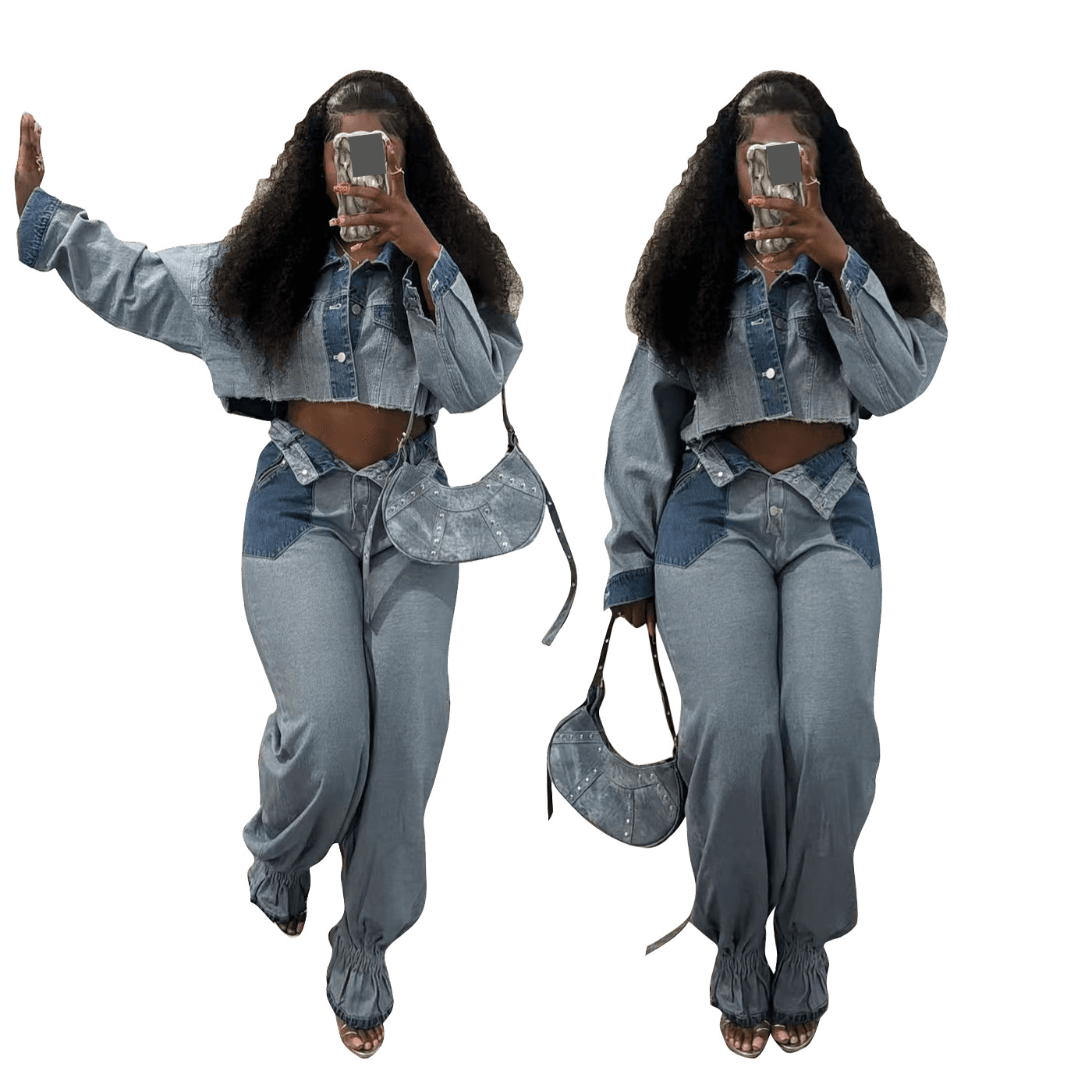 Women's Clothing New Women's Clothing Casual Color Matching Denim Suit